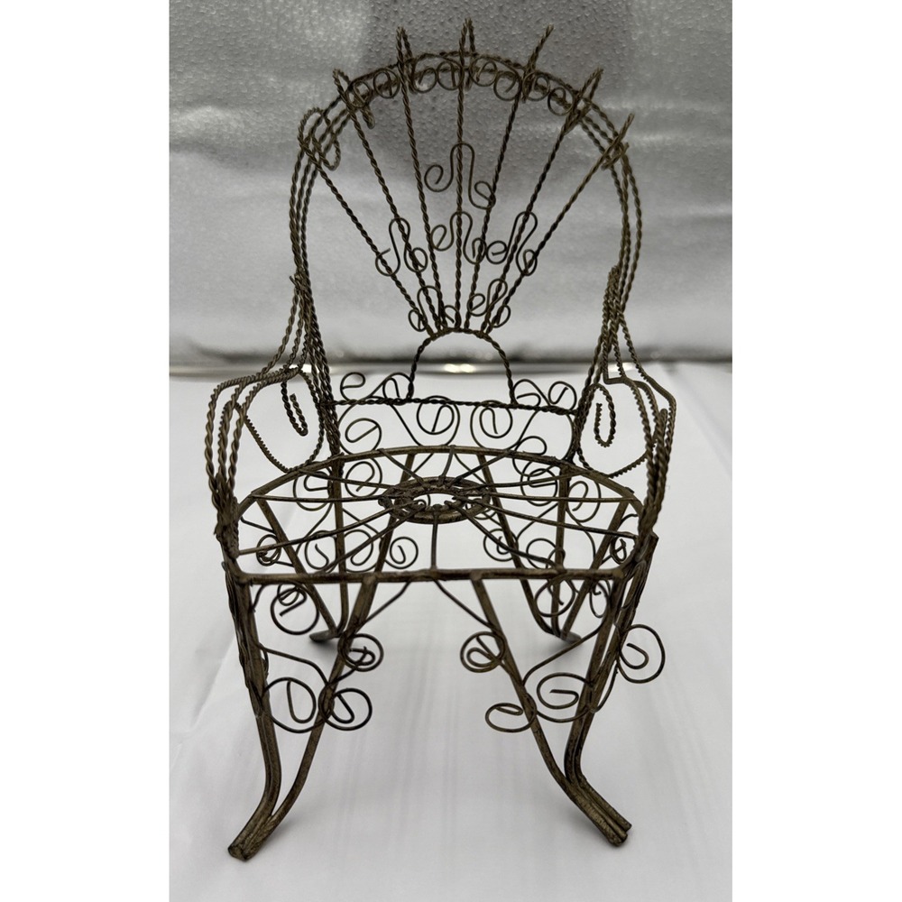 Vintage Primitive Twisted Wire Peacock Gold Victorian‎ Doll Chairs Knick knack